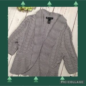 INC Gray Silver Weave Scalloped Cropped Knit Cardigan Sweater.  NWT M